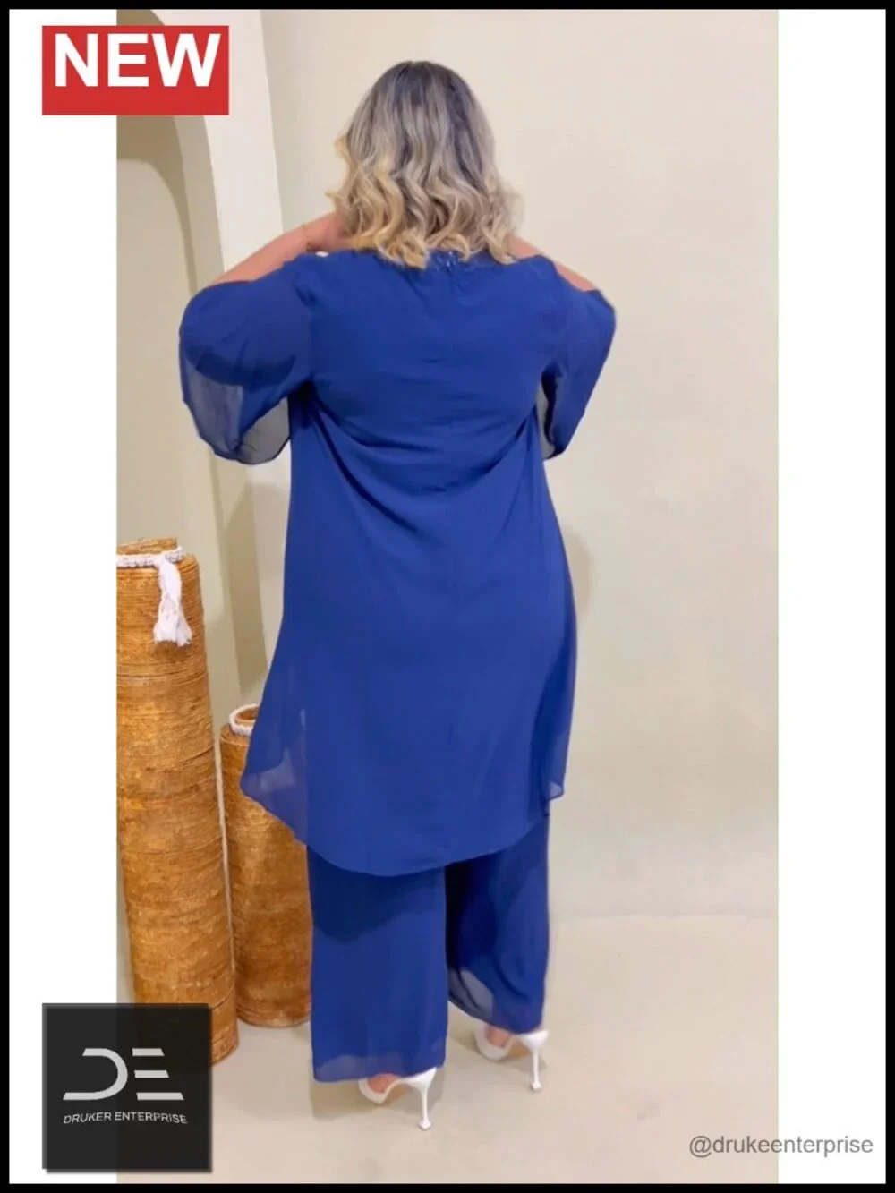 Plus Size Mother of Bride 2 Piece Chiffon Pant Suit Wedding Guest Outfit